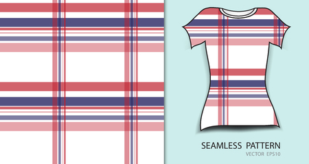 T-shirt design, Red and blue plaid tartan seamless pattern vector illustration, fabric texture, patterned clothing, abstract background.のイラスト素材