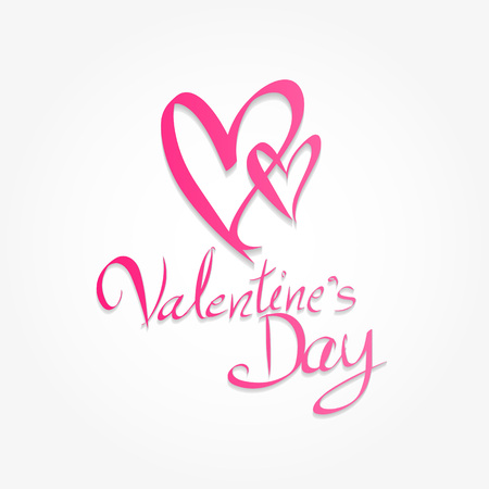 Valentine's day hand drawn brush lettering, banner vector illustration, greeting card, web icon, pink heart shape, header, lettering Valentine's day.のイラスト素材
