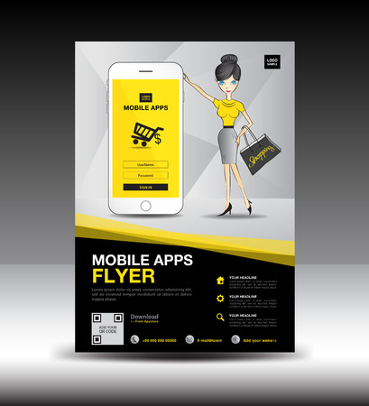 Mobile Apps Flyer template. Business brochure flyer design layout.のイラスト素材