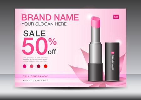 lipstick ads, Cosmetics Banner design Template vector illustration, lipstick mask bottle isolated, flyer, product design, advertisement layout, poster, card, web page, beauty, magazine ads, cover, billboardのイラスト素材
