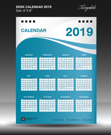 Desk calendar 2019 year, size 6x8 inch vertical, Week start Sunday, business flyer.のイラスト素材