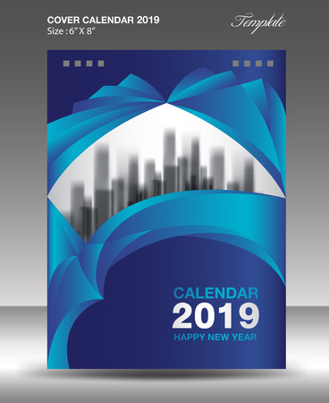 Blue Cover Desk Calendar 2019 Design, flyer template, ads, booklet, catalog, newsletterのイラスト素材