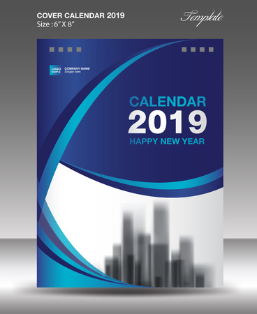 Blue Cover Desk Calendar 2019 Design, flyer template, ads, booklet, catalog, newsletterのイラスト素材
