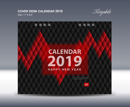 Cover Desk Calendar 2019 Design, flyer template, ads, booklet, catalog, newsletter, book cover, black and red background designのイラスト素材
