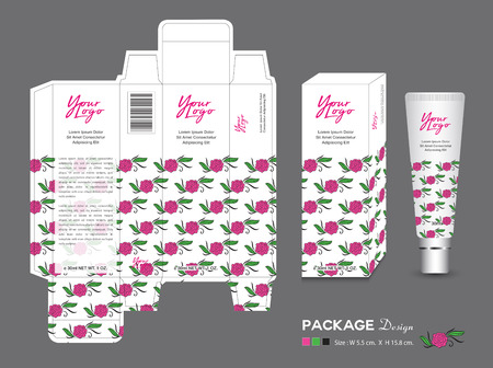 Beauty Packaging template, 3d Box cosmetics, product design, Rose Packaging, healthy products, Cream layout, Fresh ecological, nature box, Body care, spa, lotion, shampoo, Realistic bottle mock upのイラスト素材