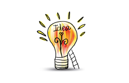 Light bulb icon with staircase vector illustration. Concept or creative thinking, doodle hand drawn sign, cartoonのイラスト素材