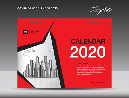 Cover Desk Calendar 2020 Design, flyer template, ads, booklet, catalog, newsletter, book cover, annual report cover, Red background designのイラスト素材