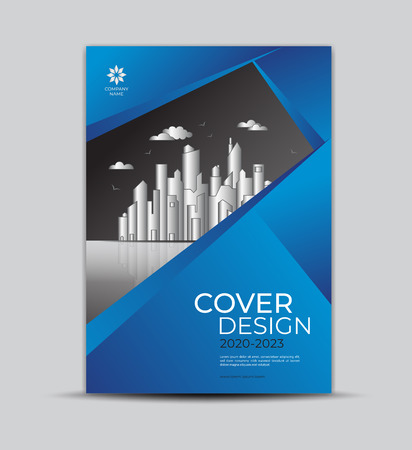 Modern Cover Design template, Business Brochure flyer Creative idea, book cover, annual report, with city and geometric graphic background, vector layout, a4 paperのイラスト素材