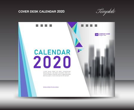 Cover Desk Calendar 2020 template, Cover Design, flyer template, ads, booklet, catalog, newsletter, book cover, blue and purple backgroundのイラスト素材