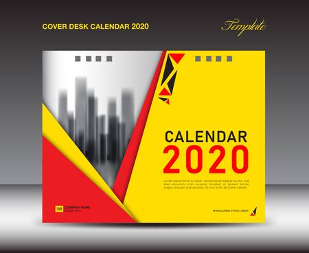 Cover Desk Calendar 2020 template, Cover Design, flyer template, ads, booklet, catalog, newsletter, book cover, Yellow backgroundのイラスト素材