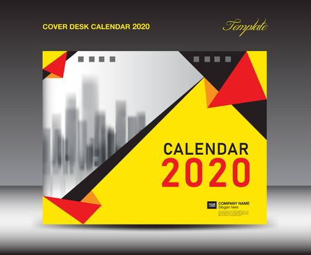 Cover Desk Calendar 2020 template, Cover Design, flyer template, ads, booklet, catalog, newsletter, book cover, Yellow backgroundのイラスト素材