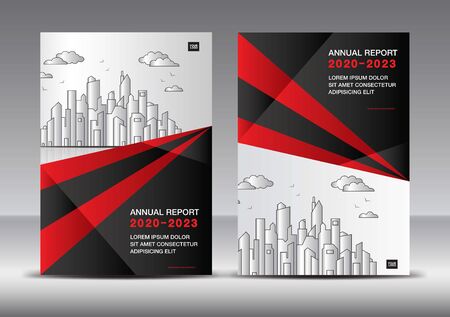 Annual report cover design template vector, Brochure cover template red and black backgroundのイラスト素材