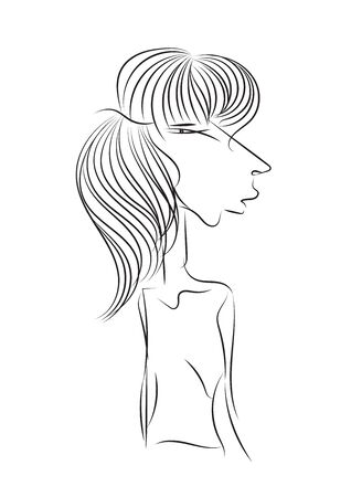 Hand drawin Women vector illustration. outline cartoon. Black and white Doodle, Mother, lady, Femaleのイラスト素材