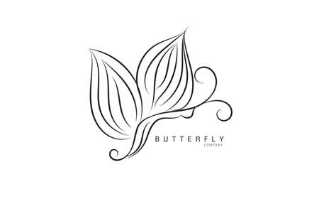 Butterfly logo vector template for cosmetic, beauty, spa. Black and white hand drawn butterfly illustration. vintage styleのイラスト素材