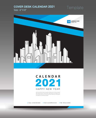 Cover design for Calendar 2021, Desk Calendar template, Wall calendar, Blue background concept, annual report, book, brochure flyer, magazine, advertisement, vector illustrationのイラスト素材