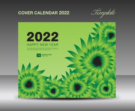 Cover Desk Calendar 2022 template, Cover Design, flyer, ads, booklet, catalog, newsletter, book cover, Green flowers nature concept, Booklet, advertisement, printing, Business template, Vectorのイラスト素材