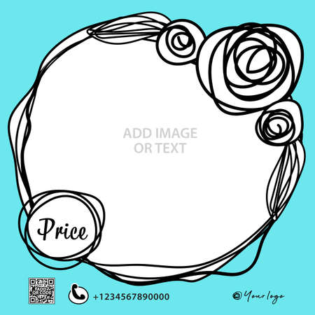 Social Media Post design, Blue frame banner vector, Web banner design, Square banner template, Advertisement, Ads for web page, Sale banner, Nature flower Frame background template vectorのイラスト素材