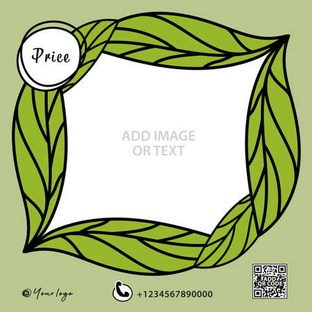 Leafs Frame background template vector, Social Media Post design, Green Frame vector, Web banner design, Square banner template, Advertisement, Ads for web page, Sale bannerのイラスト素材