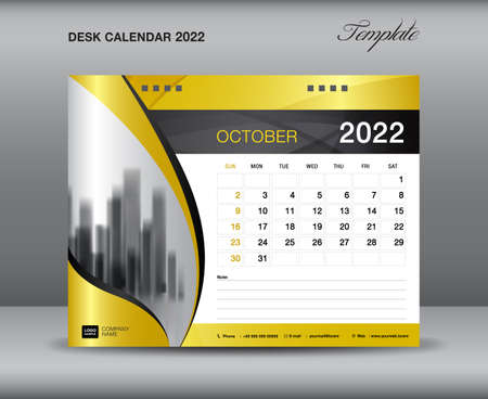 Desk calendar 2022 template on gold backgrounds luxurious concept, October template, Wall calendar 2022 design, planner, printing graphic, advertisement, creative calendar design, vector eps10のイラスト素材