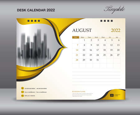 Calendar 2022 template on gold backgrounds luxurious concept, August template, Desk calendar 2022 design, Wall calendar template, planner, printing media, advertisement, graphic design, vectorのイラスト素材