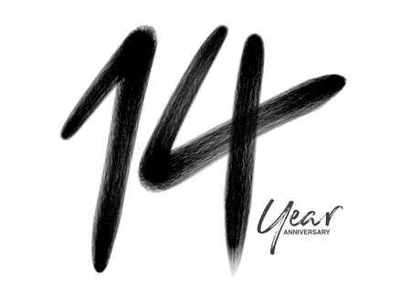 14 Years Anniversary Celebration Vector Template, 14 Years  logo design, 14th birthday, Black Lettering Numbers brush drawing hand drawn sketch, number logo design vector illustrationのイラスト素材