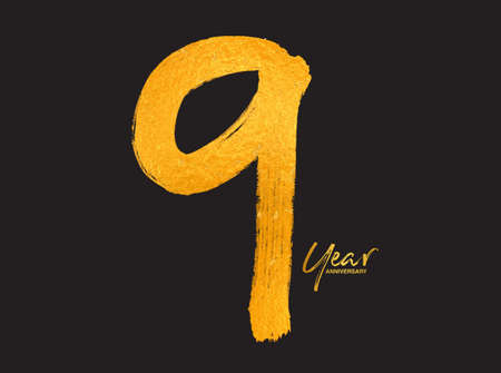 Gold 9 Years Anniversary Celebration Vector Template