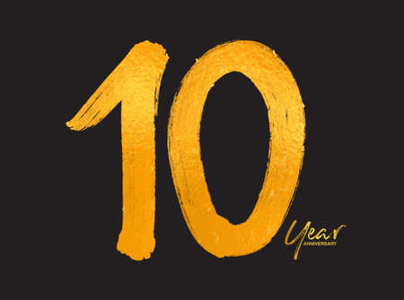 Gold 10 Years Anniversary Celebration Vector Template, 10 Years