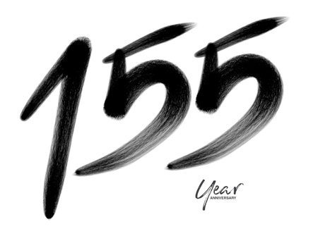 155 Years Anniversary Celebration Vector Template, 155 number logo design, 155th birthday, Black Lettering Numbers brush drawing hand drawn sketch, number logo design vector illustrationのイラスト素材