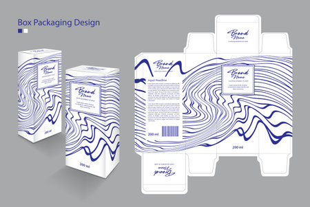 Box Packaging design Template for cosmetic, Supplement, spa, Beauty, Hair, Skin, lotion, medicine. Label design, packaging design creative idea. Boxes 3d, blue line art concept, white box mock upのイラスト素材