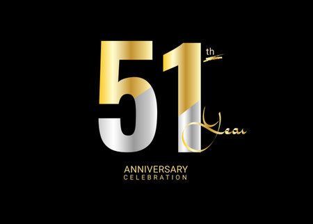 51 Years Anniversary Celebration gold and silver Vector Template, 51 number logo design, 51th Birthday Logo,  logotype Anniversary, Vector Anniversary For Celebration, poster, Invitation Cardのイラスト素材