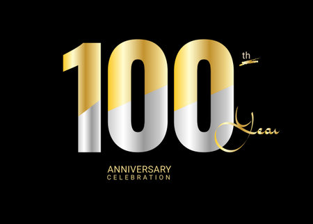 100 Years Anniversary Celebration gold and silver Vector Template, 100 number logo design, 100th Birthday Logo,  logotype Anniversary, Vector Anniversary For Celebration, poster, Invitation Cardのイラスト素材