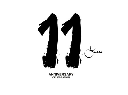 11 Years Anniversary Celebration Vector Template, 11 number logo design, 11th birthday, Black Lettering Numbers brush drawing hand drawn sketch, black number, Anniversary vector illustrationのイラスト素材