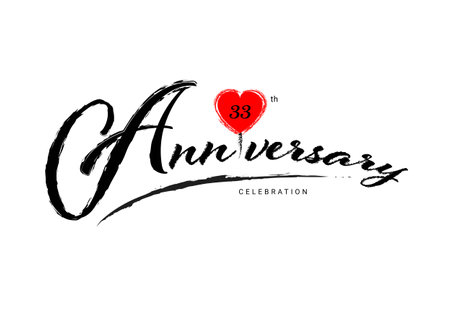 33 Years Anniversary Celebration logo with red heart vector, 33 number logo design, 33th Birthday Logo, happy Anniversary, Vector Anniversary For Celebration, poster, Invitation Cardのイラスト素材