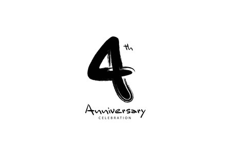 4 Years Anniversary Celebration logo black paintbrush vector, 4 number logo design, 4th Birthday Logo, happy Anniversary, Vector Anniversary For Celebration, poster, Invitation Cardのイラスト素材