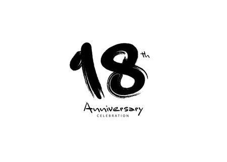 18 Years Anniversary Celebration logo black paintbrush vector, 18 number logo design, 18th Birthday Logo, happy Anniversary, Vector Anniversary For Celebration, poster, Invitation Cardのイラスト素材