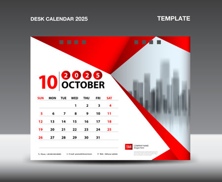 Calendar 2025 year template vector- October 2025 year, Desk calendar 2025 design, Week starts Sunday, Planner, Stationery design, flyer, Calendar printing, gradient polygon background conceptのイラスト素材