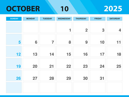 October 2025 template, Calendar 2025 template vector, planner monthly design, Desk calendar 2025, Wall calendar design, Minimal style, advertisement, poster, printing media, green background conceptのイラスト素材