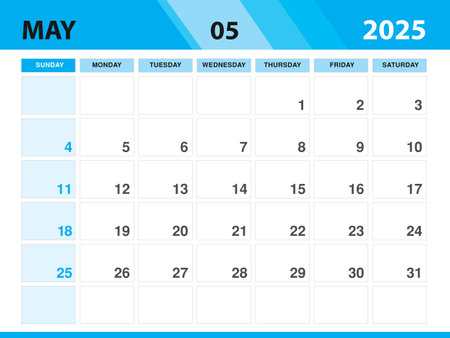 May 2025 template, Calendar 2025 template vector, planner monthly design, Desk calendar 2025, Wall calendar design, Minimal style, advertisement, poster, printing media, green background conceptのイラスト素材