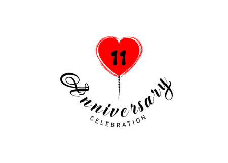 11 Years Anniversary Celebration  with red heart vectorのイラスト素材
