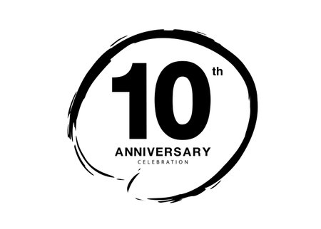 10 Years Anniversary Celebration logo black paintbrush vector, 10 number logo design, 10th Birthday Logo, happy Anniversary, Vector Anniversary For Celebration, poster, Invitation Card, black colorのイラスト素材