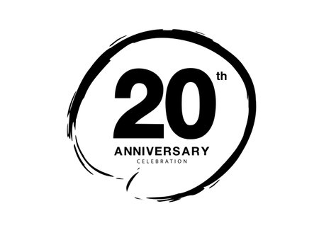 20 Years Anniversary Celebration logo black paintbrush vector, 20 number logo design, 20th Birthday Logo, happy Anniversary, Vector Anniversary For Celebration, poster, Invitation Card, black colorのイラスト素材