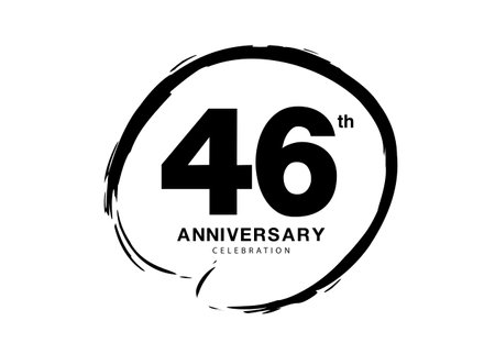 46 Years Anniversary Celebration logo black paintbrush vector, 46 number logo design, 46th Birthday Logo, happy Anniversary, Vector Anniversary For Celebration, poster, Invitation Card, black colorのイラスト素材