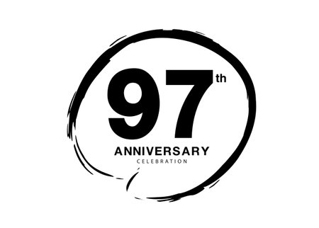 97 Years Anniversary Celebration logo black paintbrush vector, 97 number logo design, 97th Birthday Logo, happy Anniversary, Vector Anniversary For Celebration, poster, Invitation Card, black colorのイラスト素材