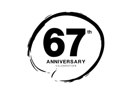 67 Years Anniversary Celebration logo black paintbrush vector, 67 number logo design, 67th Birthday Logo, happy Anniversary, Vector Anniversary For Celebration, poster, Invitation Card, black colorのイラスト素材