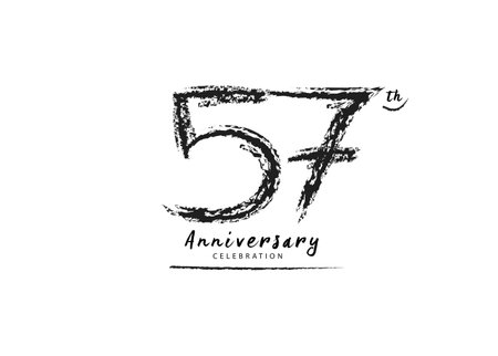 57 Years Anniversary Celebration logo black paintbrush vector, 57 number logo design, 57th Birthday...