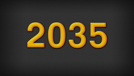 2035 text Gold color on a Black background. number 2035. Happy New Year 2035 text. typography. black...