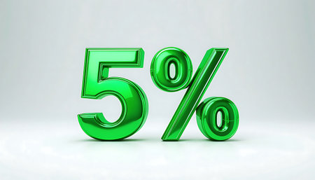 5 Percent Off Sale. 5% percent of. Special offer discount. green number 5% 3d rendering. sign for marketing, sales, discounts, promotions, financial, business, banner. 3d green number. number designの素材