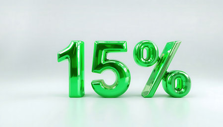 15 Percent Off Sale. 15% percent of. Special offer discount. green number 15% 3d rendering. sign for marketing, sales, discounts, promotions, financial, business, banner. 3d green number. number designの素材