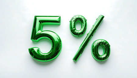 5 Percent Off Sale. 5% percent of. Special offer discount. green number 5% 3d rendering. sign for marketing, sales, discounts, promotions, financial, business, banner. 3d green number. number designの素材