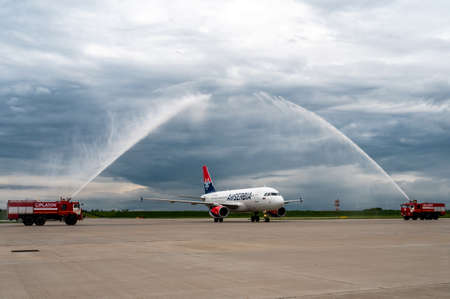 Meeting the Air Serbia plane at Platov international airport with the power of watering from fire...